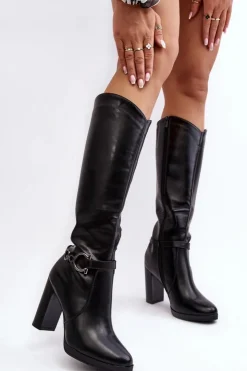 Boto Kozaki Przed Kolano|Kozaki Na Obcasie*Damskie Kozaki Na Słupku Z Ozdobą Przed Kolano Czarne Rahallis