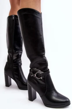 Boto Kozaki Przed Kolano|Kozaki Na Obcasie*Damskie Kozaki Na Słupku Z Ozdobą Przed Kolano Czarne Rahallis