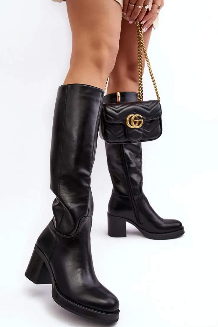 Hot Boto Damskie Kozaki Ocieplane Na Słupku Czarne Theisen