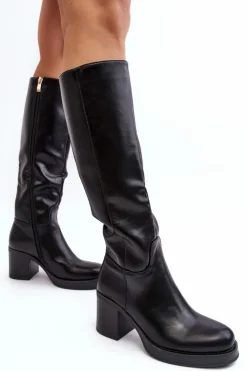 Hot Boto Damskie Kozaki Ocieplane Na Słupku Czarne Theisen