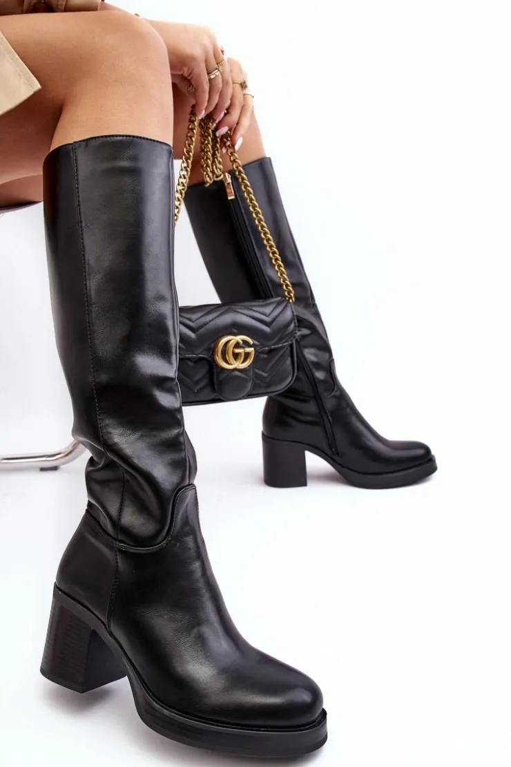 Hot Boto Damskie Kozaki Ocieplane Na Słupku Czarne Theisen