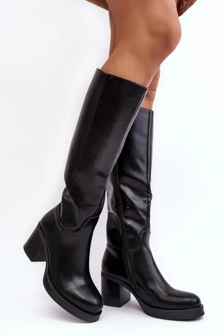 Hot Boto Damskie Kozaki Ocieplane Na Słupku Czarne Theisen