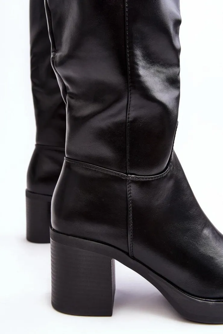 Hot Boto Damskie Kozaki Ocieplane Na Słupku Czarne Theisen