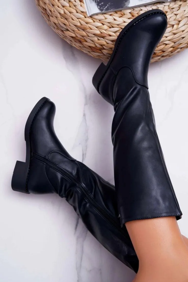 Hot Buty Sergio Leone Damskie Kozaki Płaski Obcas Sergio Leone Ocieplane Czarne KZ280