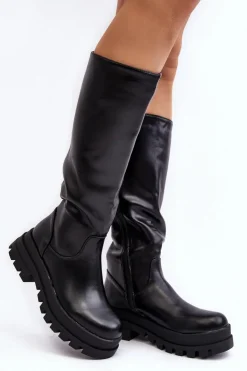 Boto Kozaki Płaskie|Kozaki Przed Kolano*Damskie Kozaki Przed Kolano Na Grubej Podeszwie Czarne Beatrizia