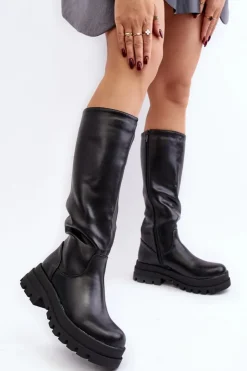 Boto Kozaki Płaskie|Kozaki Przed Kolano*Damskie Kozaki Przed Kolano Na Grubej Podeszwie Czarne Beatrizia