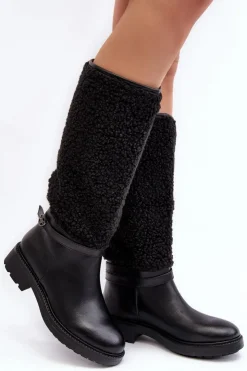 Online Boto Damskie Kozaki Przed Kolano Z Futerkiem Typu Baranek Czarne Bellama