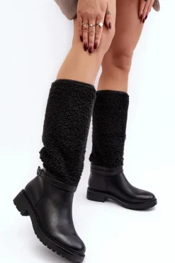 Online Boto Damskie Kozaki Przed Kolano Z Futerkiem Typu Baranek Czarne Bellama