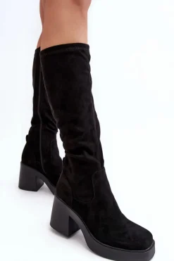 Damskie Damskie buty S.Barski Damskie Kozaki Przed Kolano Na Masywnym Słupku D&A SN622-10A Czarne