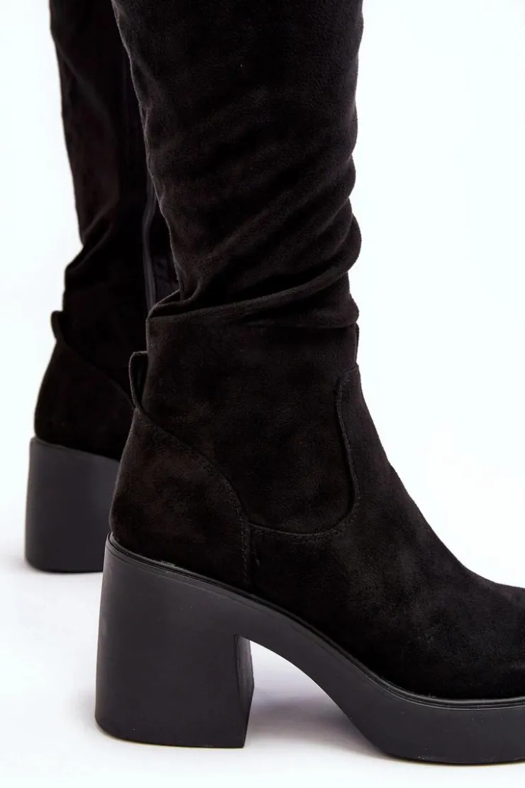 Damskie Damskie buty S.Barski Damskie Kozaki Przed Kolano Na Masywnym Słupku D&A SN622-10A Czarne