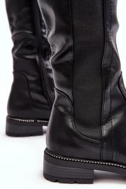 Damskie Evento Damskie Kozaki Przed Kolano Na Płaskim Obcasie Czarne Klemmo