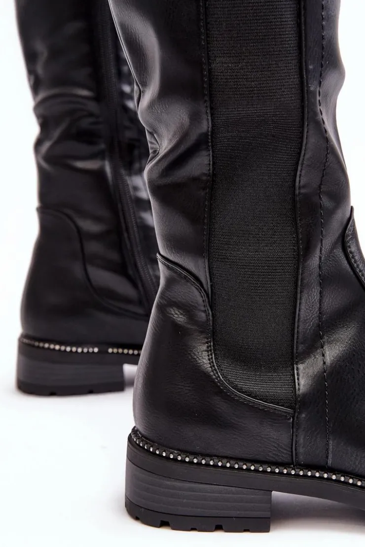 Damskie Evento Damskie Kozaki Przed Kolano Na Płaskim Obcasie Czarne Klemmo