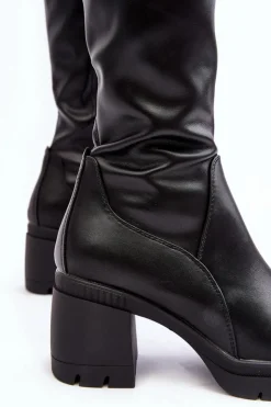 Buty Sergio Leone Kozaki Przed Kolano|Kozaki Na Obcasie*Damskie Kozaki Przed Kolano Na Obcasie Ocieplane Czarne Sislene