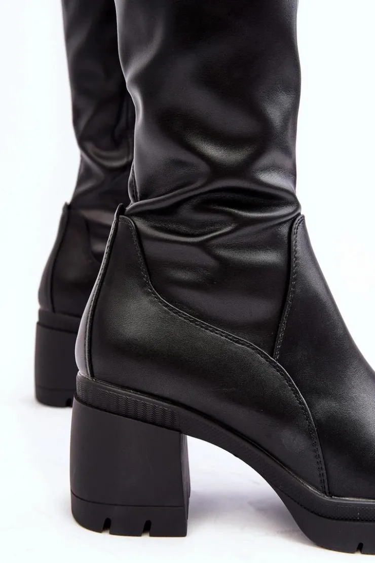 Buty Sergio Leone Kozaki Przed Kolano|Kozaki Na Obcasie*Damskie Kozaki Przed Kolano Na Obcasie Ocieplane Czarne Sislene