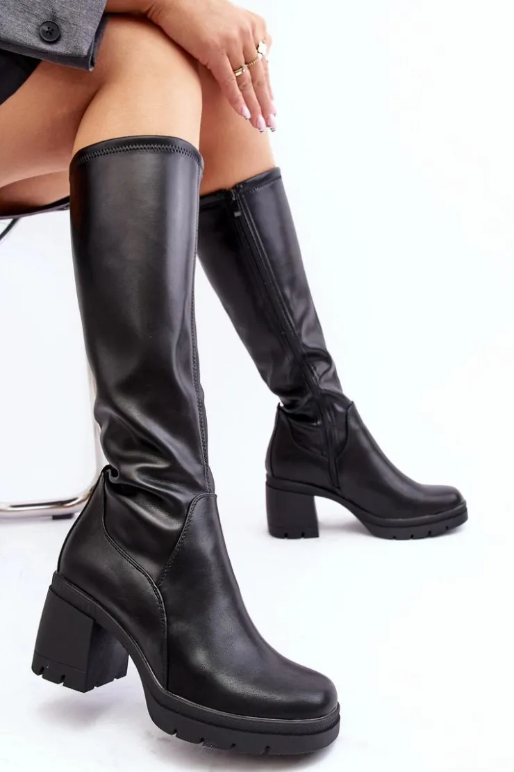 Buty Sergio Leone Kozaki Przed Kolano|Kozaki Na Obcasie*Damskie Kozaki Przed Kolano Na Obcasie Ocieplane Czarne Sislene