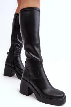 Damskie buty S.Barski Kozaki Na Słupku|Kozaki Przed Kolano*Damskie Kozaki Przed Kolano Na Masywnym Słupku D&A SN622-10 Czarne