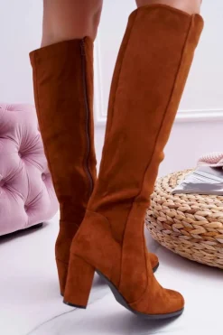 Buty Sergio Leone Kozaki Na Obcasie|Kozaki Zamszowe*Damskie Kozaki Sergio Leone Zamszowe Camel KZ275