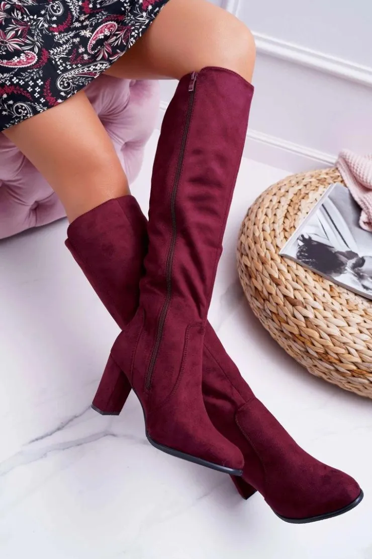 Sale Buty Sergio Leone Damskie Kozaki Sergio Leone Zamszowe Bordowe KZ275