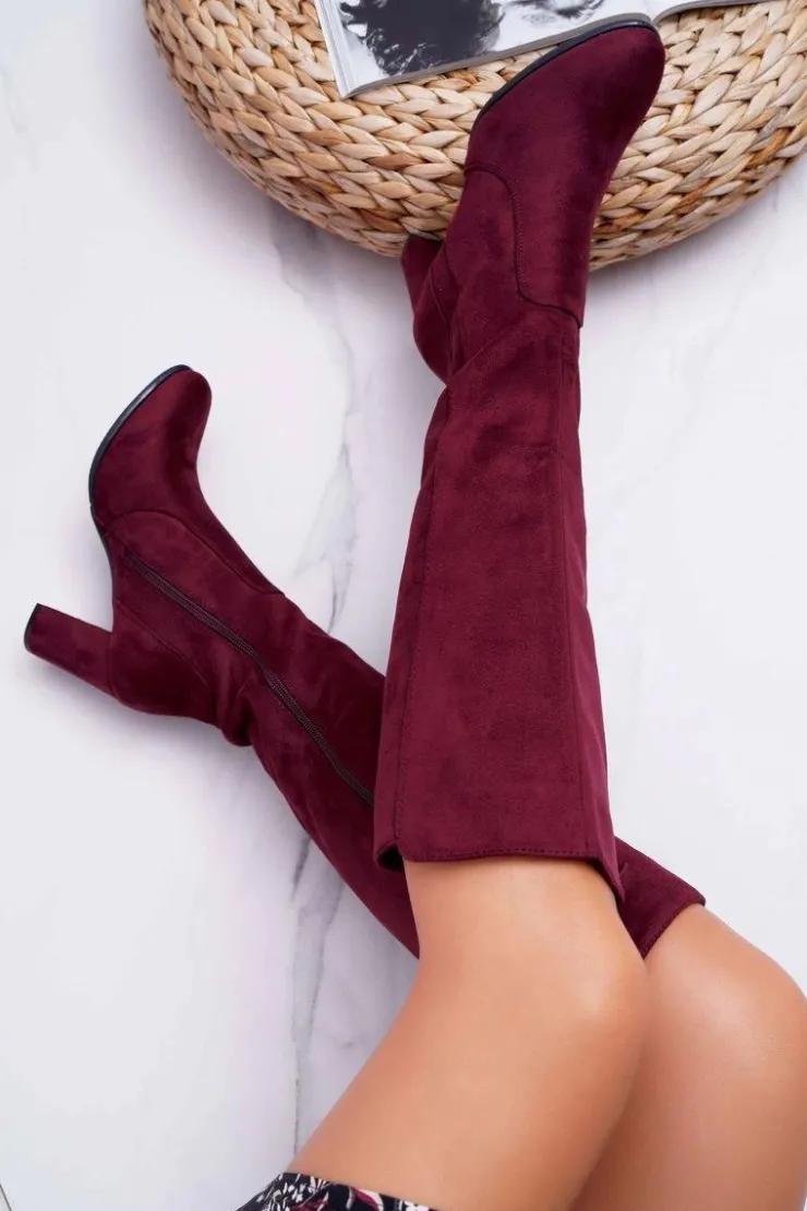 Sale Buty Sergio Leone Damskie Kozaki Sergio Leone Zamszowe Bordowe KZ275