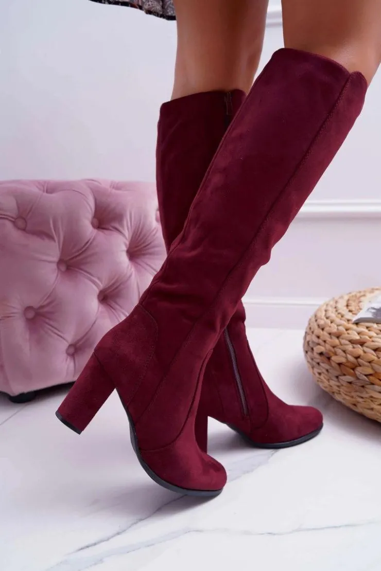 Sale Buty Sergio Leone Damskie Kozaki Sergio Leone Zamszowe Bordowe KZ275