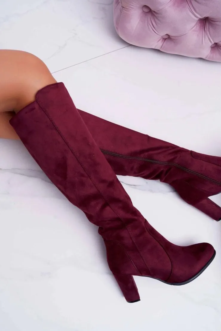 Sale Buty Sergio Leone Damskie Kozaki Sergio Leone Zamszowe Bordowe KZ275