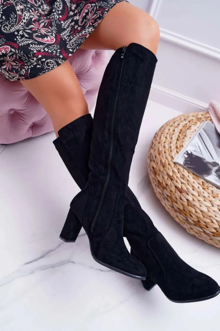 Damskie Buty Sergio Leone Damskie Kozaki Sergio Leone Zamszowe Czarne KZ275