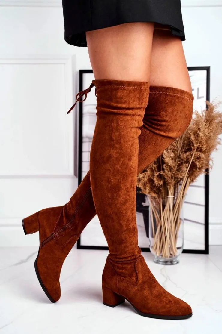 Discount Buty Sergio Leone Damskie kozaki Sergio Leone lycra camel KZ281