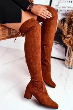 Discount Buty Sergio Leone Damskie kozaki Sergio Leone lycra camel KZ281