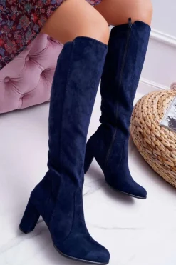 Damskie Buty Sergio Leone Damskie Kozaki Sergio Leone Zamszowe Granatowe KZ275