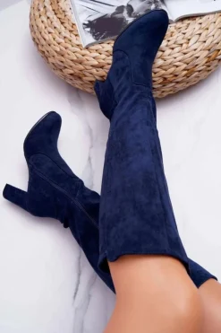 Damskie Buty Sergio Leone Damskie Kozaki Sergio Leone Zamszowe Granatowe KZ275