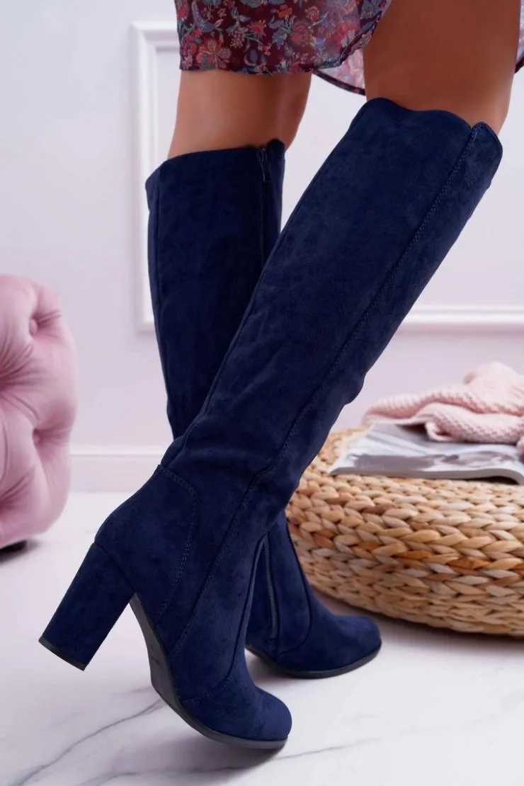 Damskie Buty Sergio Leone Damskie Kozaki Sergio Leone Zamszowe Granatowe KZ275