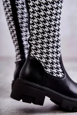 Damskie Boto Damskie Kozaki Skarpetkowe W Pepitkę Czarno-Białe Avira