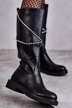 Damskie Boto Damskie Kozaki Z Ozdobami Czarne Finlay