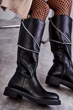 Damskie Boto Damskie Kozaki Z Ozdobami Czarne Finlay