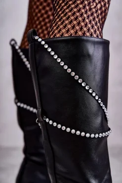 Damskie Boto Damskie Kozaki Z Ozdobami Czarne Finlay