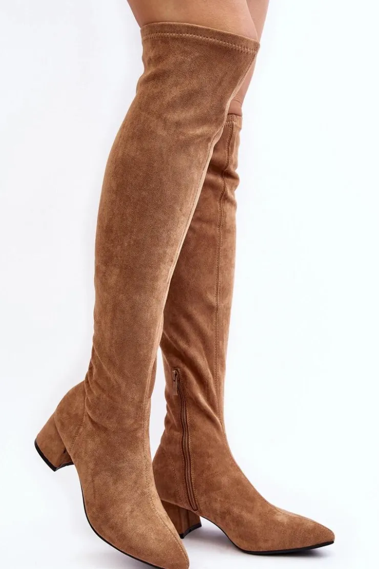Boto Muszkieterki|Kozaki Za Kolano*Damskie Kozaki Za Kolano Na Niskim Obcasie Camel Maidna
