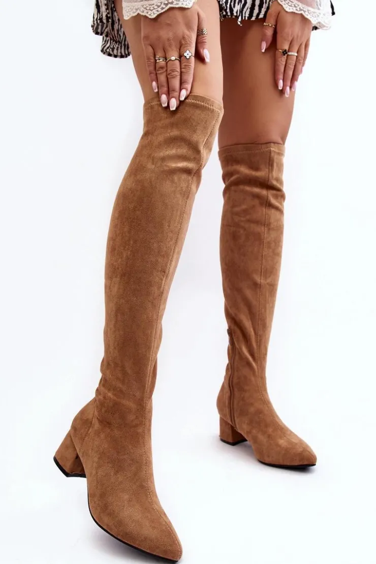 Boto Muszkieterki|Kozaki Za Kolano*Damskie Kozaki Za Kolano Na Niskim Obcasie Camel Maidna