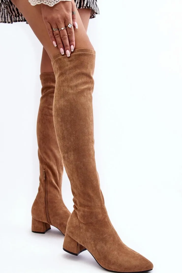 Boto Muszkieterki|Kozaki Za Kolano*Damskie Kozaki Za Kolano Na Niskim Obcasie Camel Maidna