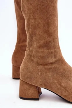 Boto Muszkieterki|Kozaki Za Kolano*Damskie Kozaki Za Kolano Na Niskim Obcasie Camel Maidna