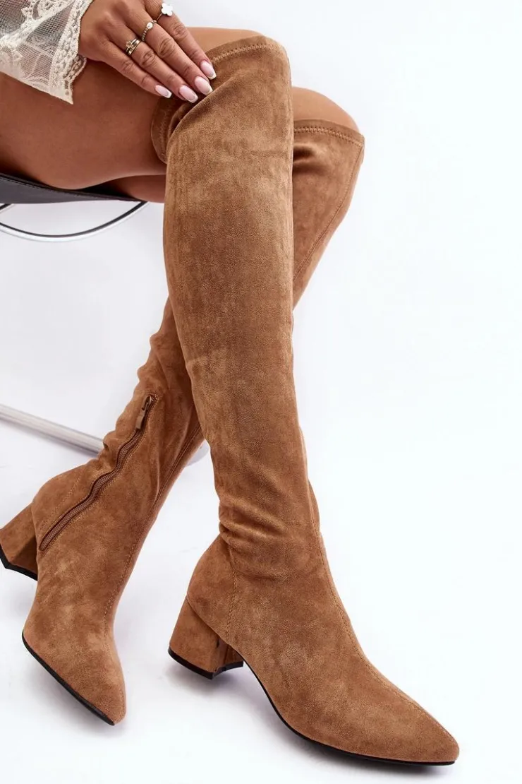 Boto Muszkieterki|Kozaki Za Kolano*Damskie Kozaki Za Kolano Na Niskim Obcasie Camel Maidna