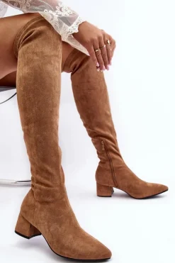 Boto Muszkieterki|Kozaki Za Kolano*Damskie Kozaki Za Kolano Na Niskim Obcasie Camel Maidna