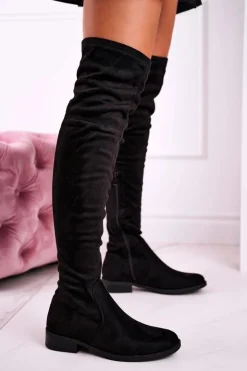 Online Boto Damskie Kozaki Za Kolano Zamszowe Czarne Rebecca