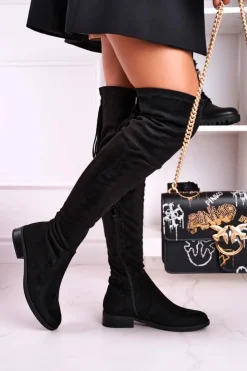 Online Boto Damskie Kozaki Za Kolano Zamszowe Czarne Rebecca