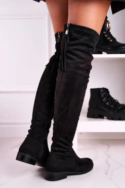 Online Boto Damskie Kozaki Za Kolano Zamszowe Czarne Rebecca