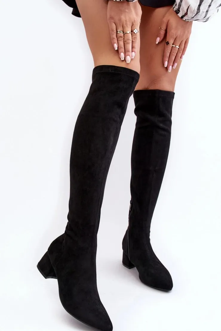 Clearance Boto Damskie Kozaki Za Kolano Na Niskim Obcasie Czarne Maidna