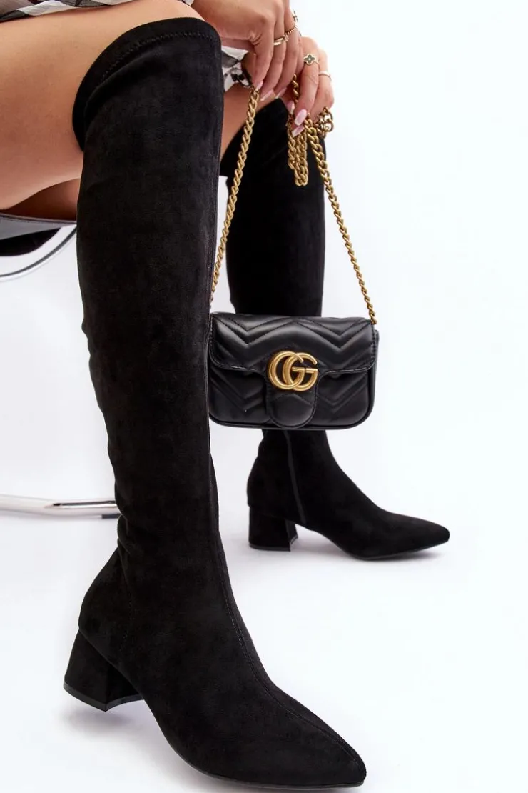 Clearance Boto Damskie Kozaki Za Kolano Na Niskim Obcasie Czarne Maidna