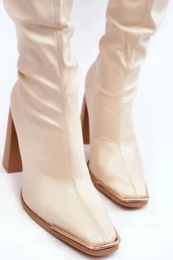 Boto Muszkieterki|Kozaki Za Kolano*Damskie Kozaki Za kolano Na Słupku Ekoskóra Beżowe Orcella