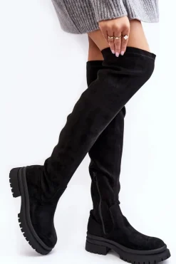 Damskie Evento Damskie Kozaki Za Kolano Na Płaskim Obcasie Czarne Silune