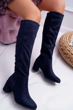 Damskie Buty Sergio Leone Damskie Kozaki Zamszowe Granatowe Sergio Leone KZ273