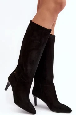 Discount Laura Messi Damskie Kozaki Zamszowe Na Szpilce 2694 Czarne